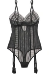 ELSE LOLITA CUTOUT STRIPED STRETCH-LACE BODYSUIT