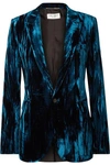 Saint Laurent Crinkled Velvet One-button Blazer In Cobalt Blue