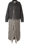 BALENCIAGA Layered quilted denim and fringed gingham wool jacket