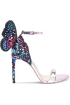 SOPHIA WEBSTER CHIARA EMBROIDERED SATIN AND METALLIC LEATHER SANDALS