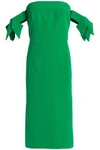 MILLY WOMAN BRIT OFF-THE-SHOULDER BOW-EMBELLISHED CREPE DRESS GREEN,AU 5016545970269777