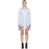 ALEXANDER WANG Blue & White Striped Front Tie Shirt Dress