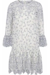 GANNI GATHERED PRINTED BRODERIE ANGLAISE MINI DRESS,3074457345618991017