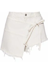 SANDY LIANG SANDY LIANG WOMAN PERRY WRAP-EFFECT FRAYED DENIM SHORTS WHITE,3074457345619053359