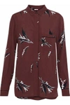 GANNI GANNI WOMAN MONTROSE PRINTED CREPE SHIRT BURGUNDY,3074457345618985392