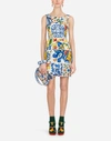 DOLCE & GABBANA SHORT SILK DRESS WITH MAJOLICA PRINT,F69T2TGDJ34HAR37