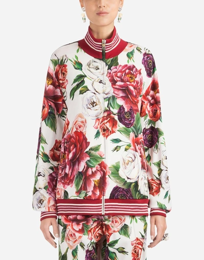 Dolce & Gabbana Peonie Print Zipped Sweatshirt In Cream