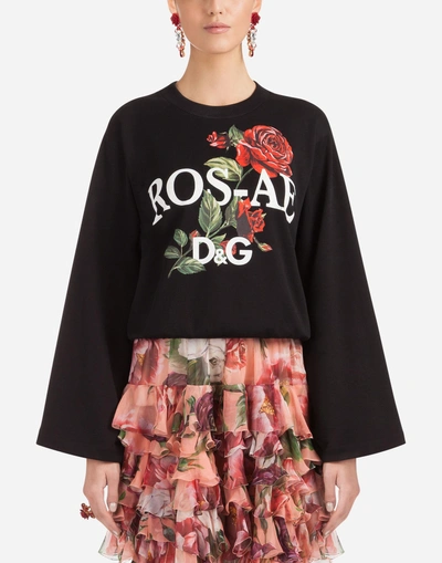 Dolce & Gabbana Kimono Sweatshirt With Roses In Black