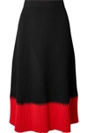 ALEXANDER MCQUEEN TWO-TONE RIBBED-KNIT MIDI SKIRT