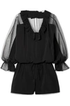 STELLA MCCARTNEY RUFFLED SILK CREPE DE CHINE AND COTTON-BLEND TULLE PLAYSUIT