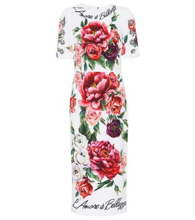Dolce & Gabbana Half-sleeve Rose & Peony Print L'amore E' Bellisima Mid-calf Dress In Floral Print