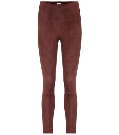Brunello Cucinelli High-waisted Suede Leggings In Brown