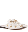 Gucci Princetown Horsebit-detailed Embroidered Leather Slippers In Winter+wht