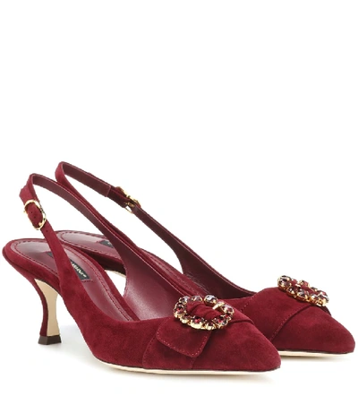 Dolce & Gabbana Crystal-embellished Suede Kitten-heel Pumps In Bordeaux