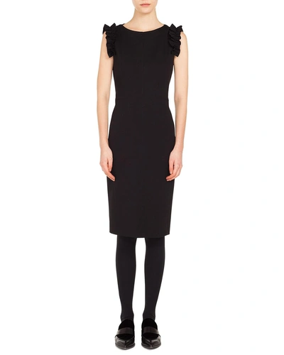 Akris Punto Sleeveless Ruffled-sleeve Jersey Knee-length Dress In Black