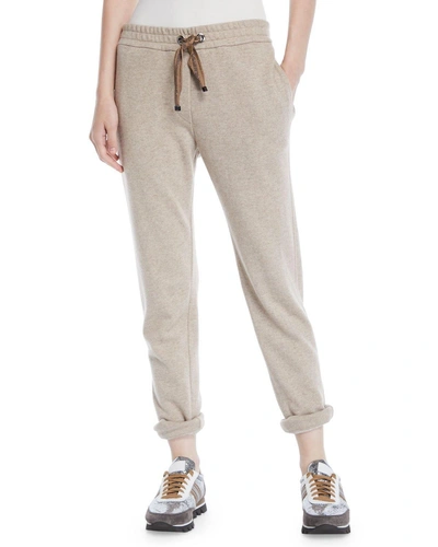 Brunello Cucinelli Felpa Jogger Cashmere-blend Pant W/ Roll Cuff In Beige