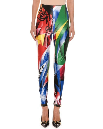 Versace Clash-print Fitted Lycra&reg; Leggings In Multi