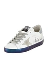 GOLDEN GOOSE SUPERSTAR "LOVE ME FOR" LEATHER LOW-TOP SNEAKERS WITH SUEDE STAR,PROD212440209