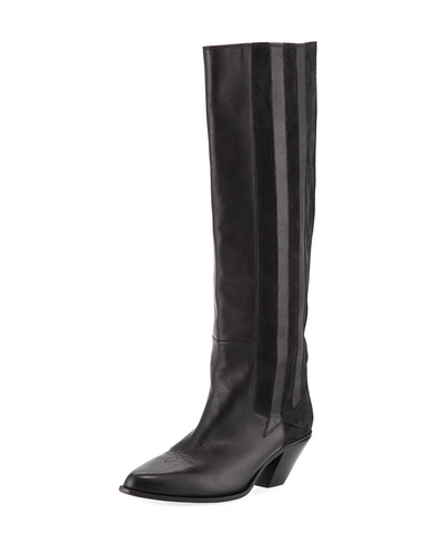 Golden Goose Nebbia Suede-paneled Embroidered Leather Knee Boots In Black
