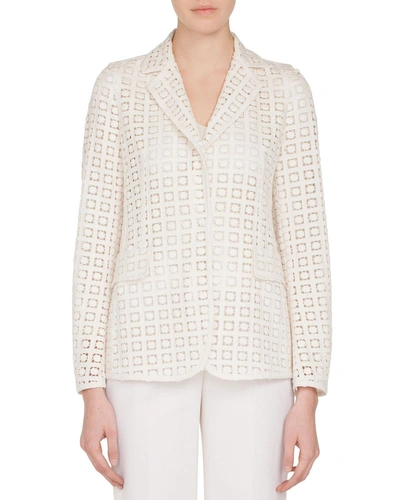 Akris One-button Secret Curtain Embroidered Jacket In White