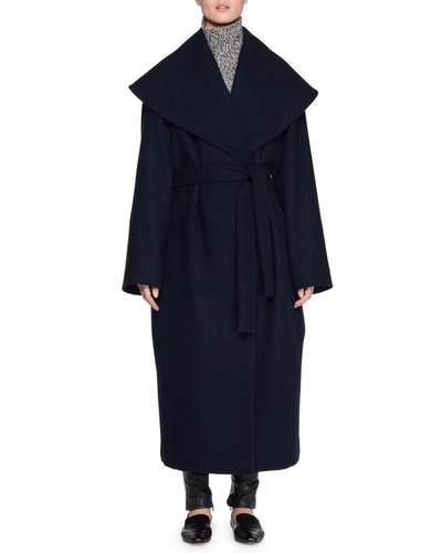 The Row Utan Self-tie Wool-blend Coat In Blue