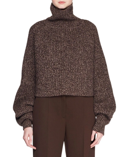 The Row Dickie Turtleneck Long-sleeve Melange Cashmere Pullover Sweater In Dk.brw Marled W/ Tp