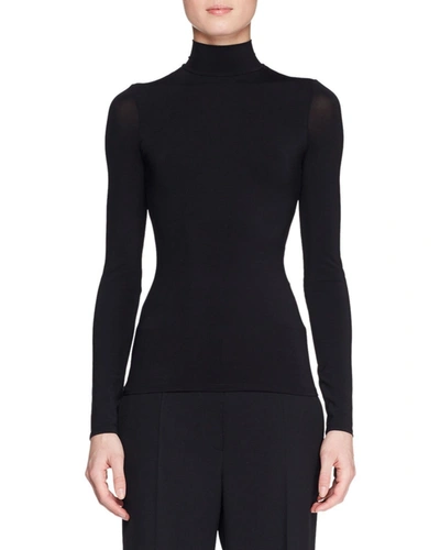The Row Rudd Long-sleeve Stretch-jersey Turtleneck Top In Black