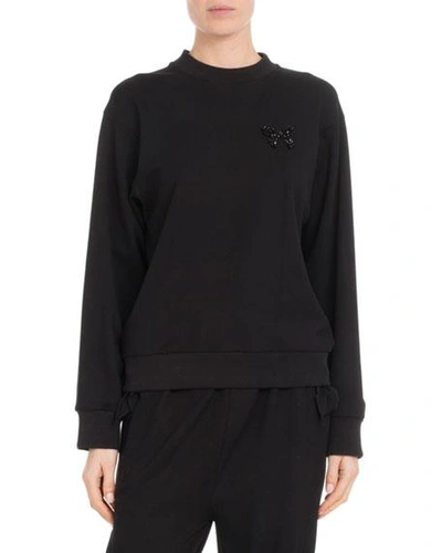 Simone Rocha Ribbon Plait Collar Button-front Fine Knit Cardigan Sweater In Black