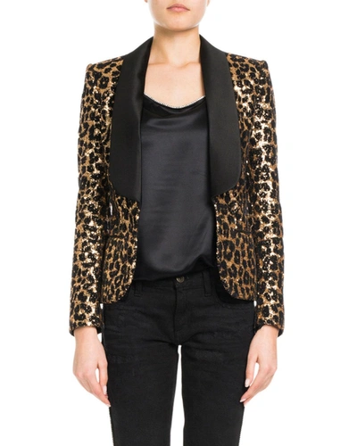 Redemption Shawl-lapel Leopard-print Sequins Smoking Blazer