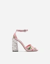 DOLCE & GABBANA PRINTED PATENT LEATHER SANDALS WITH EMBROIDERED HEEL,CR0631AU932HDR40