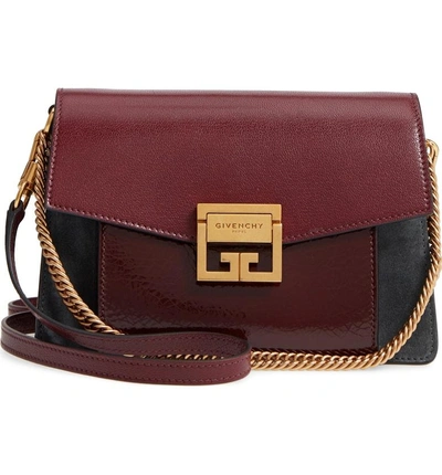 Givenchy Small Gv3 Crackle & Suede Aubergine Shoulder Bag In Multi