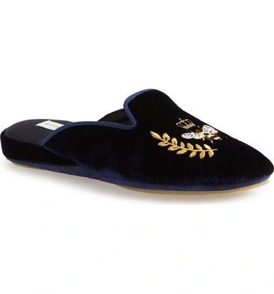 Patricia Green Beatrice Embroidered Velvet Slippers In Black