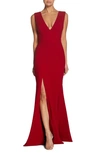 Dress The Population Sandra Plunging V-neck Sleeveless Crepe Gown In Red