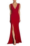 Dress The Population Sandra Plunging V-neck Sleeveless Crepe Gown In Garnet