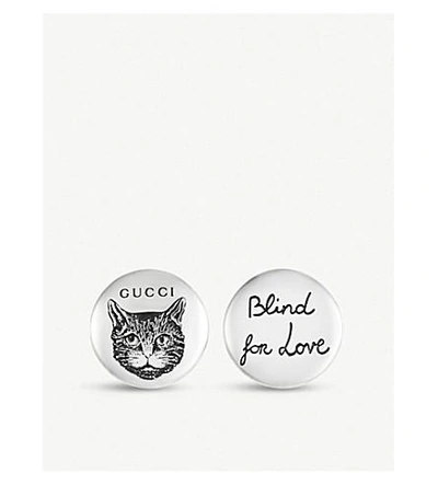 Gucci Blind For Love Cat-engraved Sterling Silver Earrings