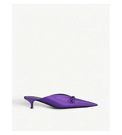 Balenciaga Ladies Purple Knife Satin Mules Sandals