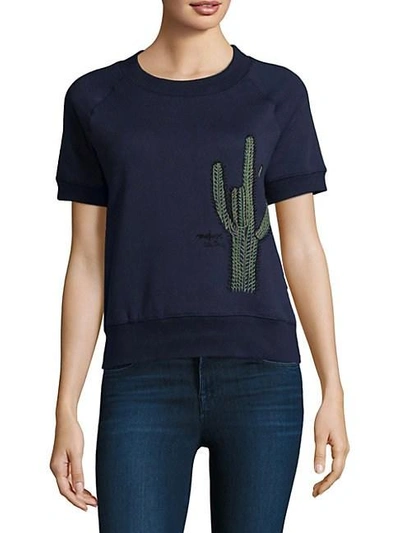 Banner Day Cactus-embroidered Top In Navy