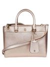 Tory Burch Small Robinson Double-zip Metallic Leather Tote - Pink In Light Rose Gold/gold