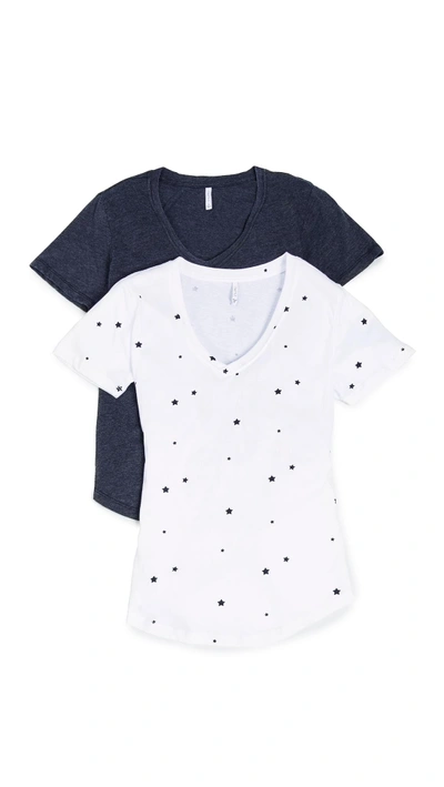Z Supply Star & Solid Tee 2 Pack In White/black