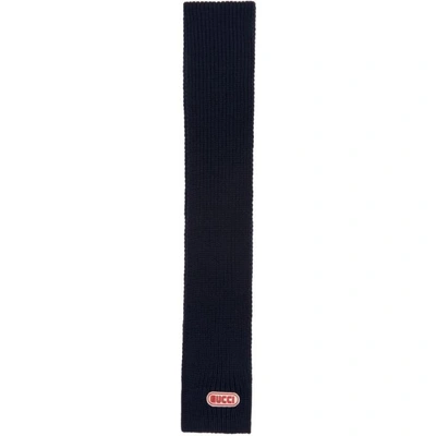 Gucci Navy Ribbed Logo Scarf In 4100 Navy