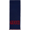 Gucci Jacquard Wool Silk Scarf In Blue