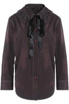 MARC JACOBS WOMAN PUSSY-BOW CROCHET-TRIMMED COTTON SHIRT DARK BROWN,GB 4230358016143923