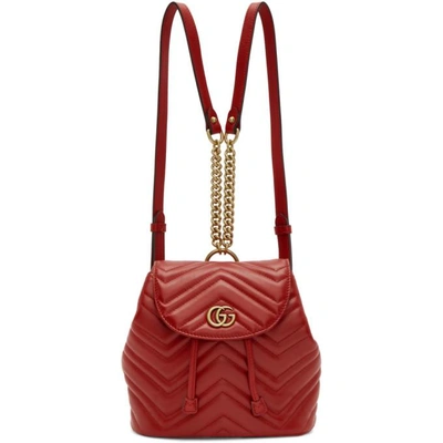 Gucci 红色 Gg Marmont 2.0 小号双肩包 In Hibiscus Red/ Hibiscus Red
