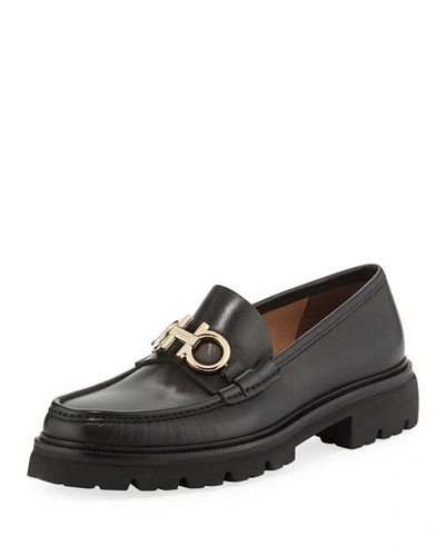 Ferragamo Bleecker Lug Sole Gancini Loafers In Black