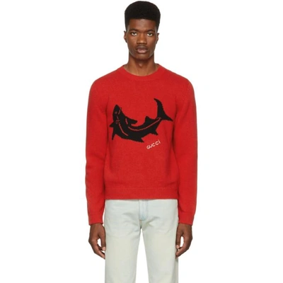 Gucci Wool Sweater With Shark  In Rosso