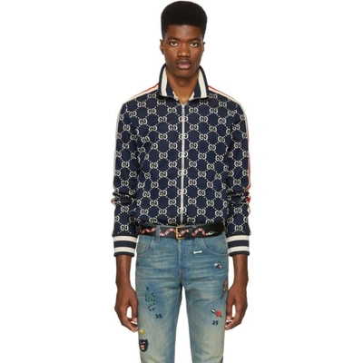 Gucci Gg Jacquard Cotton Jacket In Blue