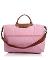 Longchamp Le Pliage Expandable Travel Duffel Nylon Weekender In Pink/gunmetal