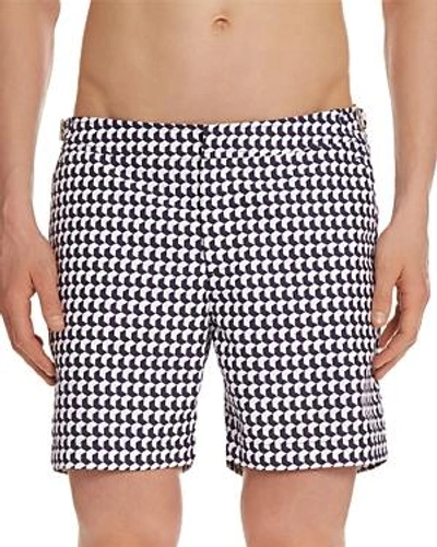 Orlebar Brown Bulldog Mid-length Printed Swim Shorts In Navy/white