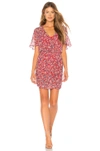 NICHOLAS RED BLOSSOM RUCHED MINI DRESS