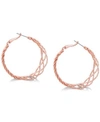 GUESS ROSE GOLD-TONE 1 1/2" TWISTED LATTICE MEDIUM HOOP EARRINGS